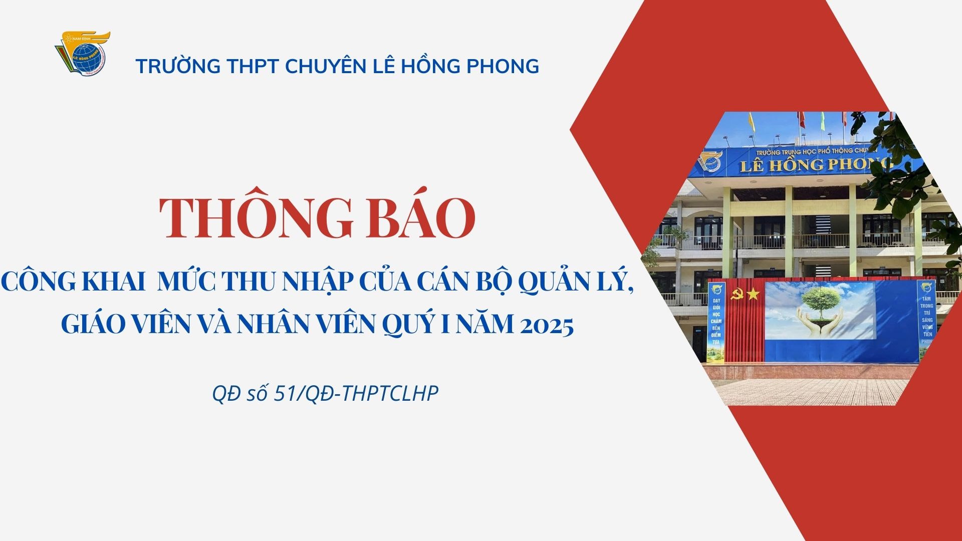 Thông báo công khai mức thu nhập của cán bộ quản lý, giáo viên và nhân viên Quí I năm 2025